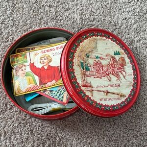 Vintage Sewing Tin And Supplies